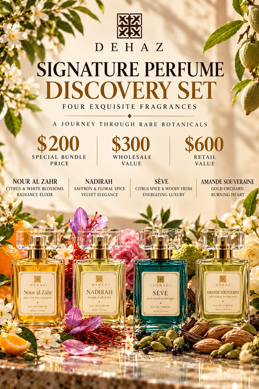 DEHAZ Signature Perfume Discovery Set – Four Exquisite Luxury Fragrances Bundle