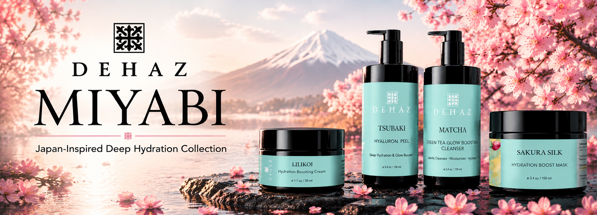 DEHAZ MIYABI Japan-Inspired Deep Hydration Collection — professional skincare with Sakura, Tsubaki, Matcha and Lilikoi for dry sensitive skin