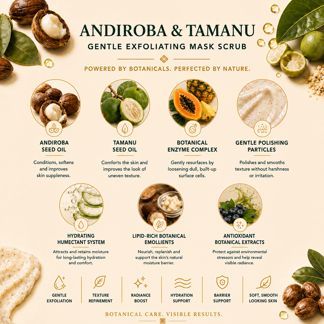 Andiroba Tamanu Exfoliating Mask Bromelain Papain Ectoin Centella sensitive dry skin