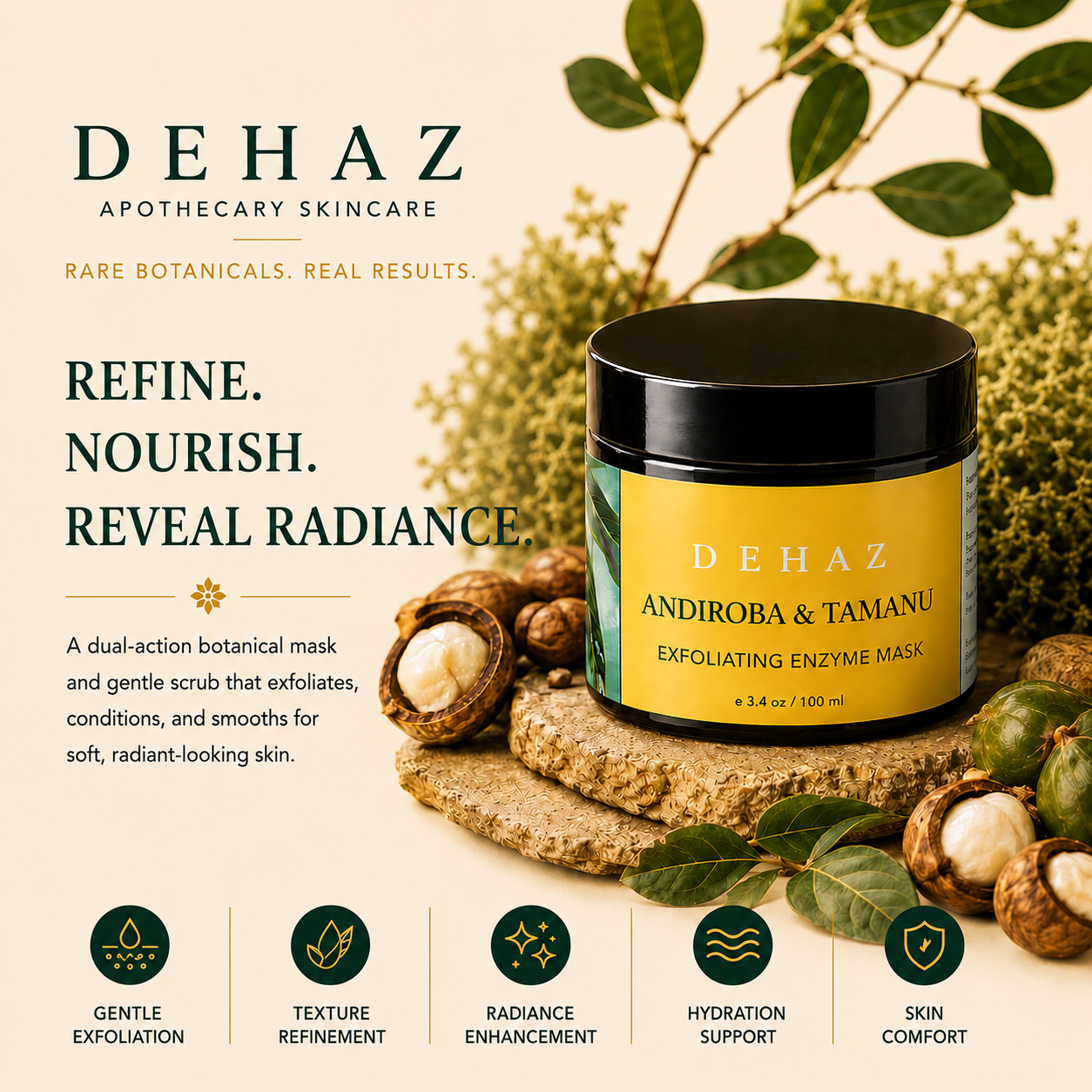 DEHAZ Andiroba Tamanu Gentle Exfoliating Mask Scrub botanical dual-action treatment 3.4 oz