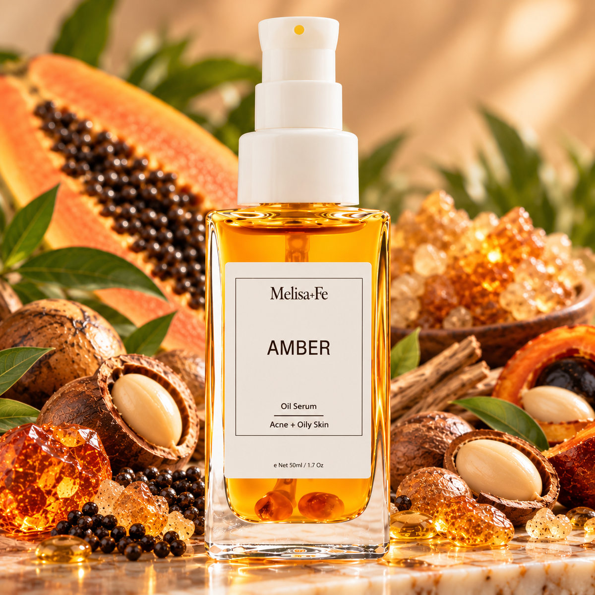 Amber Balance Elixir – Botanical Skin Perfecting Oil Serum – 1.7 oz / 50 ml