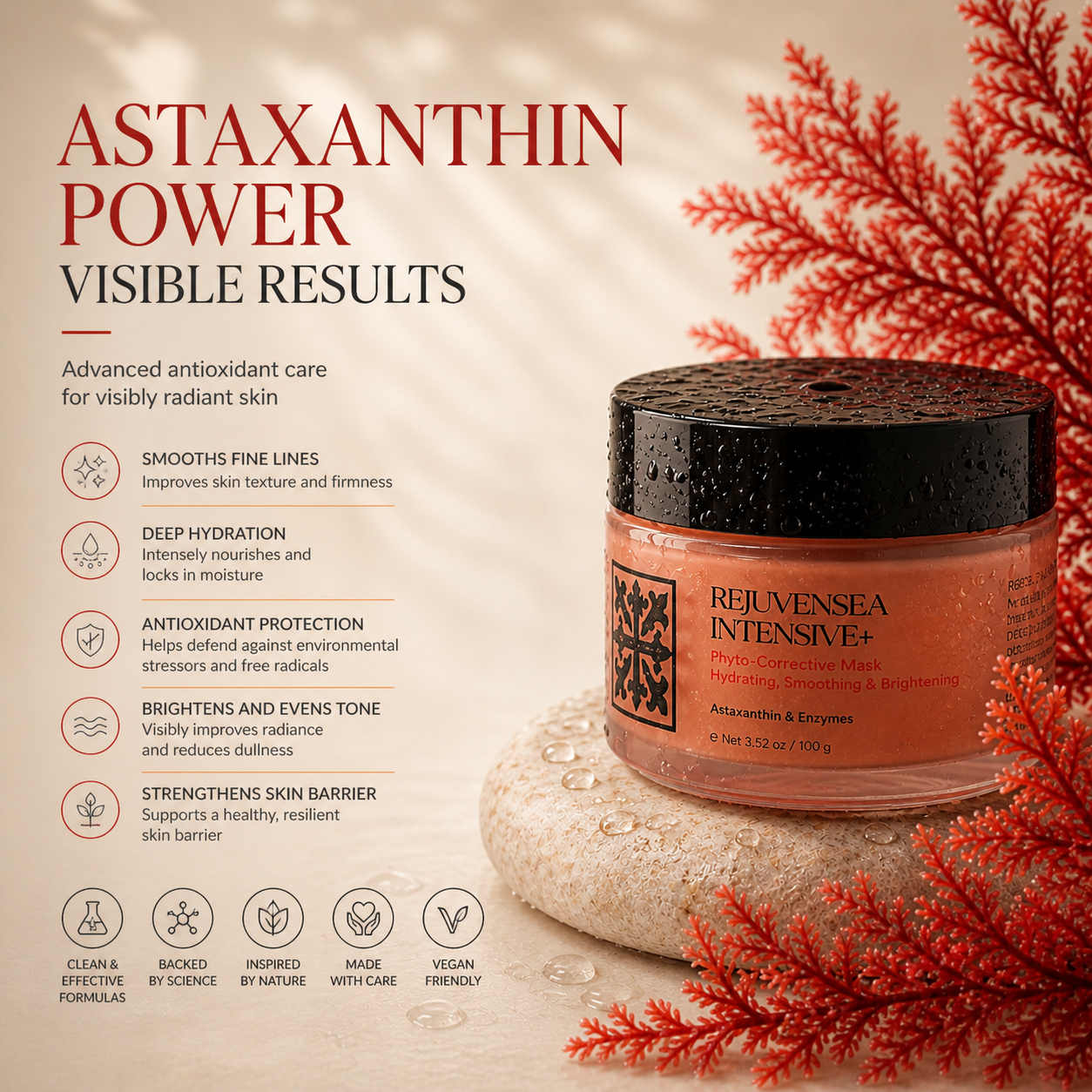 DEHAZ RejuvenSea Intensive+ Astaxanthin Phyto-Corrective Mask — Astaxanthin 6000 times more powerful than Vitamin C and 550 times more powerful than Vitamin E one of the most potent natural antioxidants known