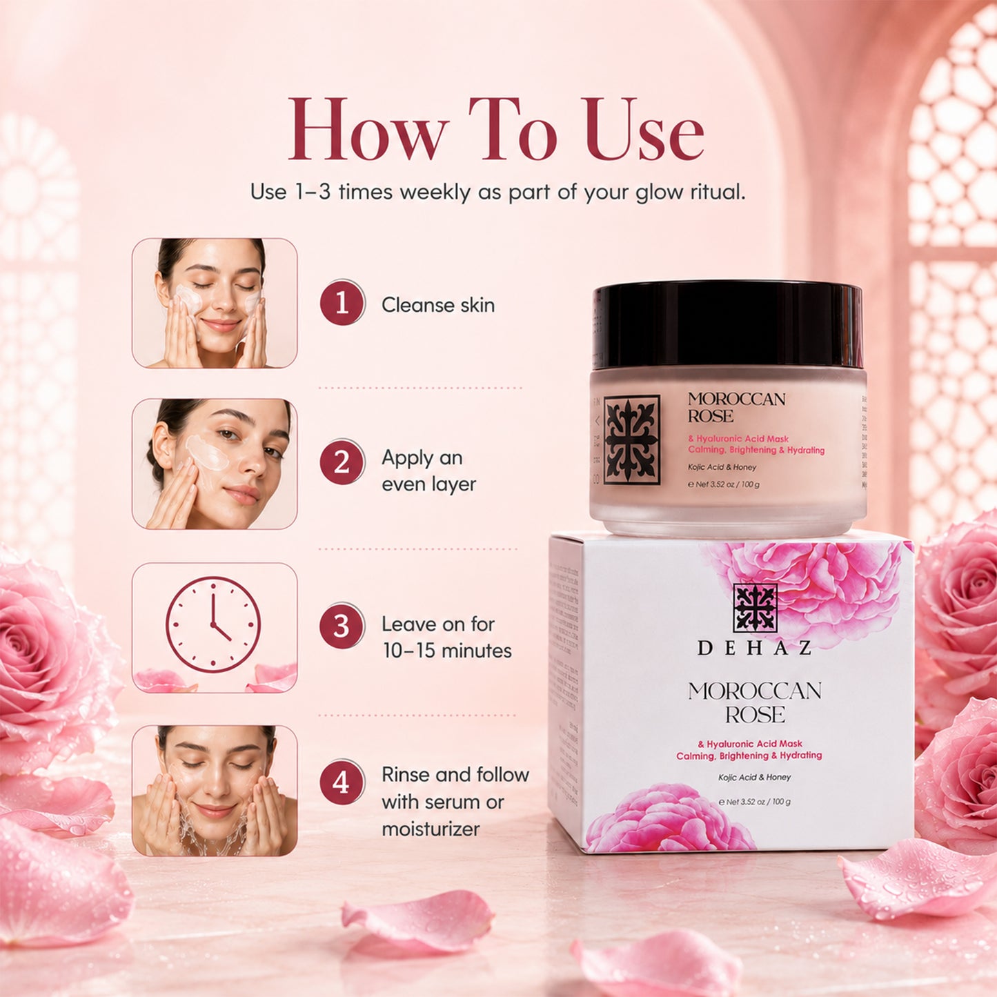DEHAZ Moroccan Rose & Honey Hydrating Face Mask- 3.4 oz / 100 ml