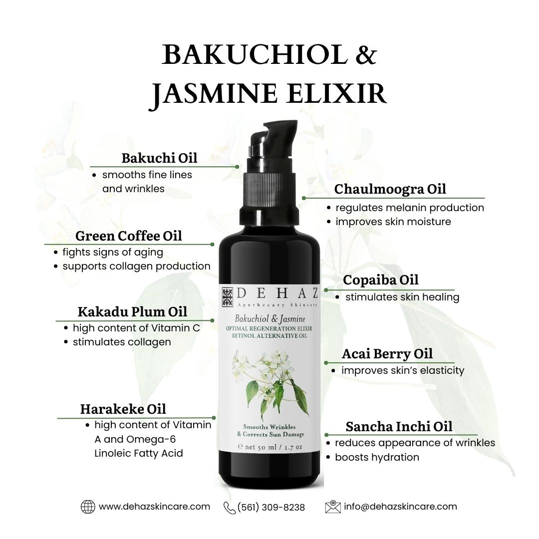 Bakuchiol & Jasmine Optimal Regeneration Elixir - Retinol Alternative Oil Serum - 1.7  oz / 50 ml