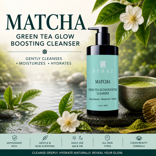 DEHAZ Matcha Green Tea Glow Boosting Cleanser — antioxidant cleansing treatment with Matcha, Tsubaki Oil, Ectoin and Centella Asiatica