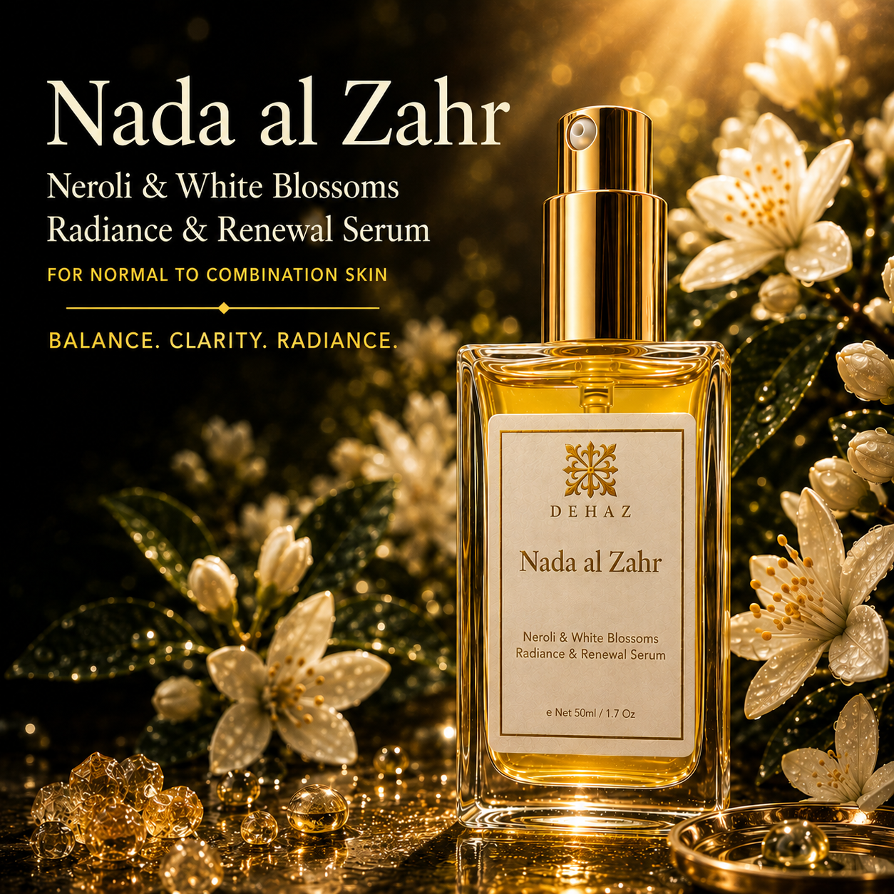 DEHAZ Nada Al Zahr Oil Serum with Neroli, Jasmine, and White Champaca for normal to combination skin
