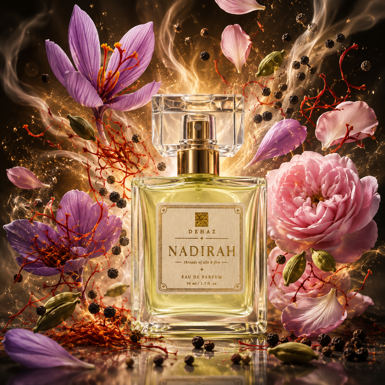 DEHAZ Nadirah natural artisan eau de parfum 50ml amber glass bottle