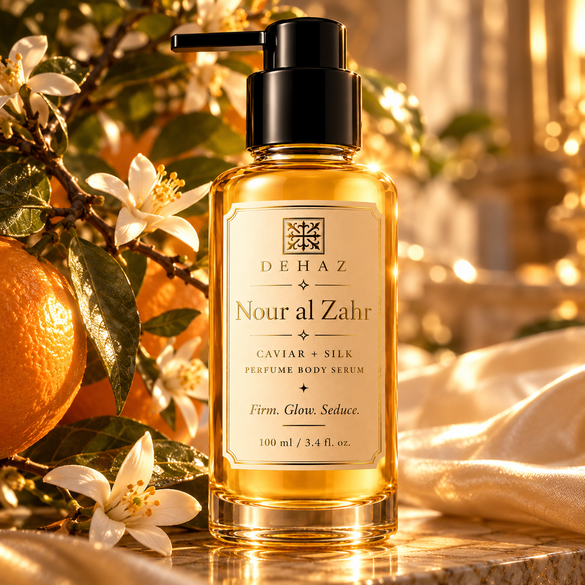 here is teh list of ingreidnets to highlight: Orange blossom Oil, 
Cacay Oil
Bakuchi Oil
Muruci Oil
Hydrolyzed Silk Oil Soluble
Green Caviar Oil