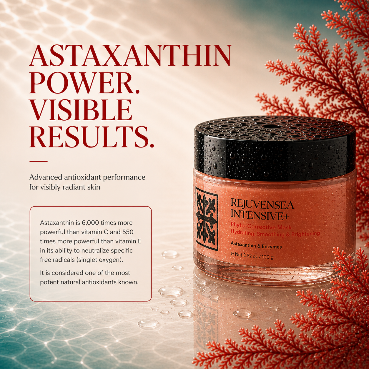 DEHAZ RejuvenSea Intensive+ Complete Skin Renewal Ritual — four step anti-aging routine with Astaxanthin Phyto-Corrective Mask, Face & Neck Serum, Face & Neck Cream and Eye Cream