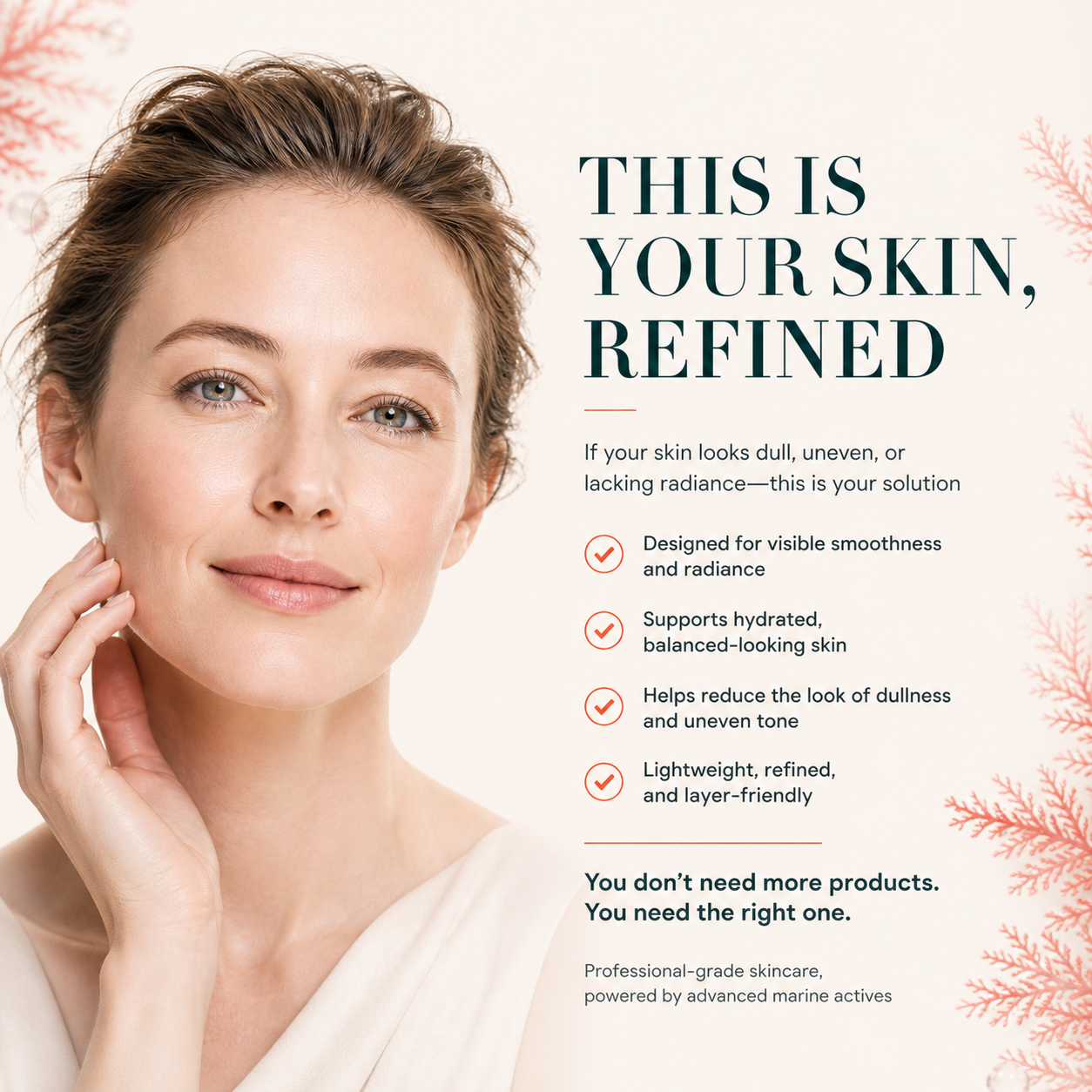 DEHAZ RejuvenSea Intensive+ Face & Neck Serum — designed for visible smoothness and radiance, supports hydrated balanced-looking skin, helps reduce the look of dullness and uneven tone, lightweight and layer-friendly professional grade marine skincare