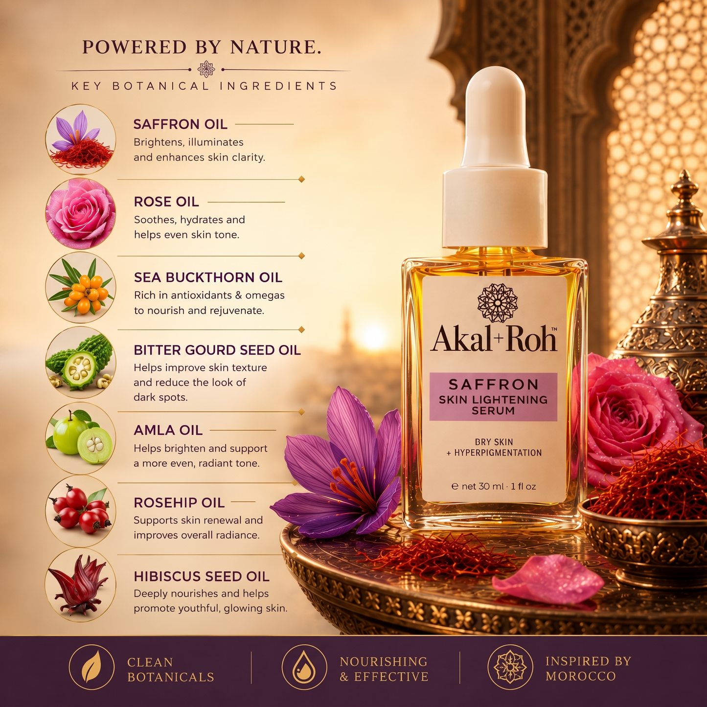 Akal Roh Saffron Serum Crocus Sativus Sea Buckthorn Amla Rosehip Oil brightening radiance