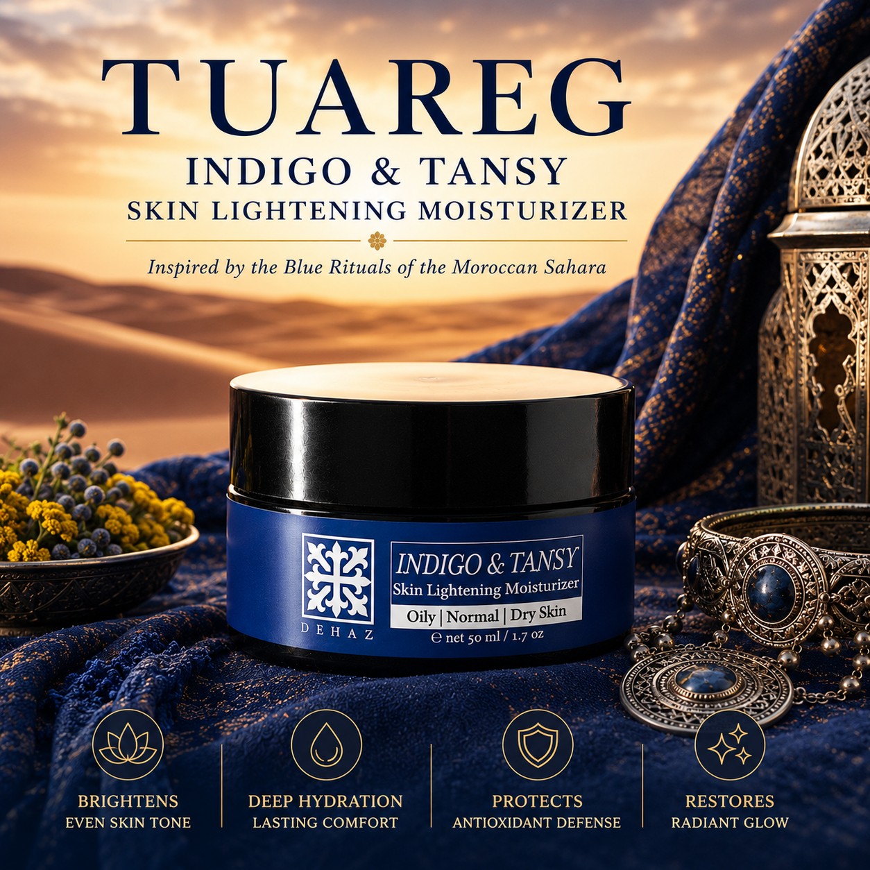 TUAREG INDIGO & TANSY Skin Lightening Moisturizer 1.7 oz / 50 ml