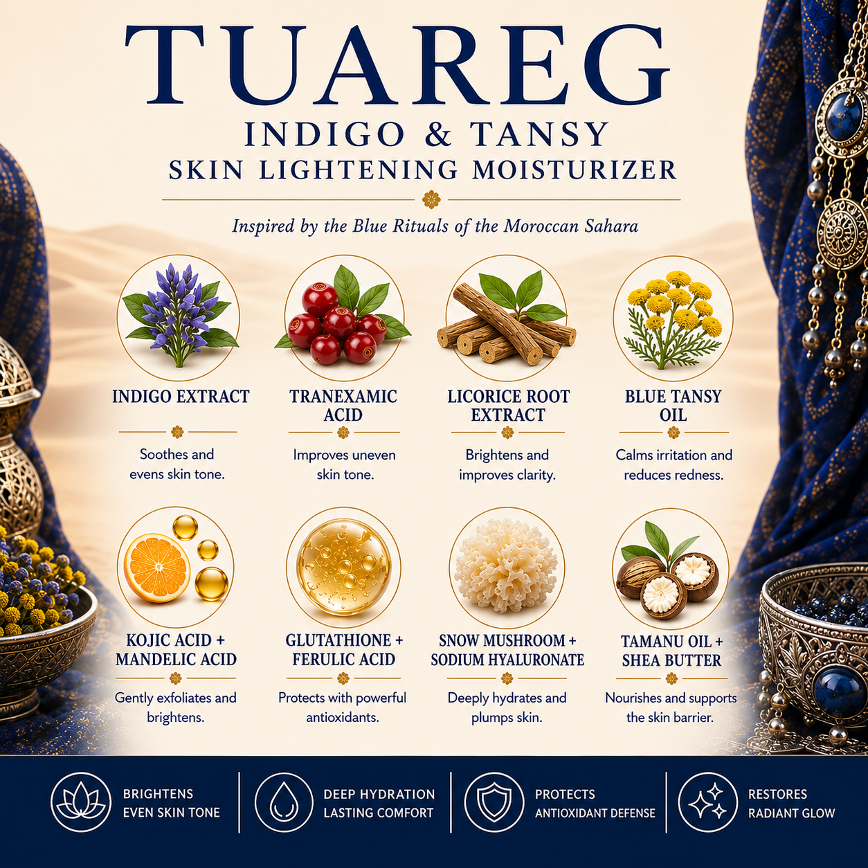 TUAREG INDIGO & TANSY Skin Lightening Moisturizer 1.7 oz / 50 ml