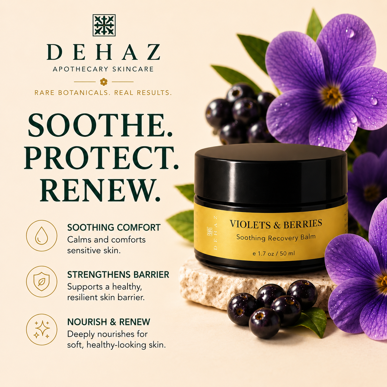 DEHAZ Violets Berries Treatment Balm luxury antioxidant botanical nourishing balm 1.7 oz