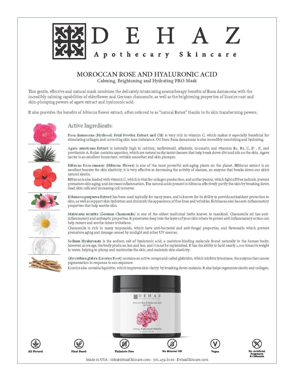 Moroccan Rose & Hyaluronic Hydration Mask – Hydrating Face Mask for Radiance 3.4 Oz